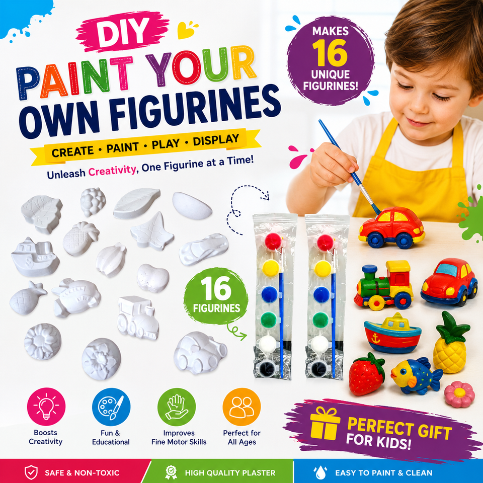 DIY Paint Your Own Figurines Kit –  Creative Craft Pieces with Paints & Brush | Educational Art Set for Kids
