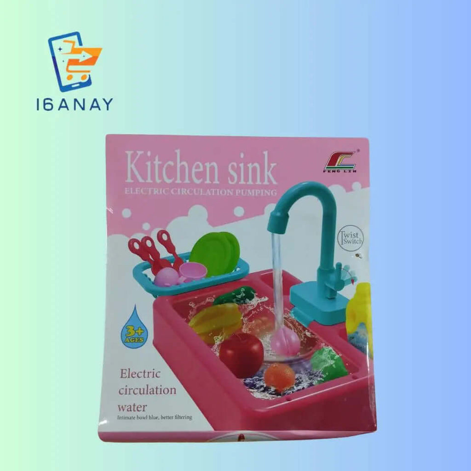 Kid Kitchen Dish Washing Toy- Sink Pretend Play Set Electric - 16anay 